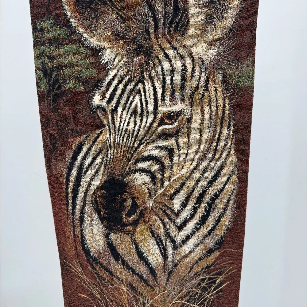 Wildlife Safari Brown Tapestry Decor set of 2 zebra tigers wall hangers woven